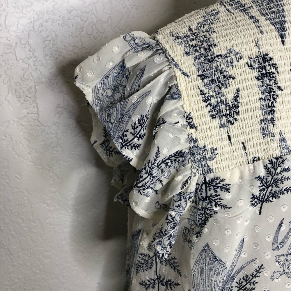 INA white blue floral ruffle smocked maxi dress size Medium - Picture 15 of 16